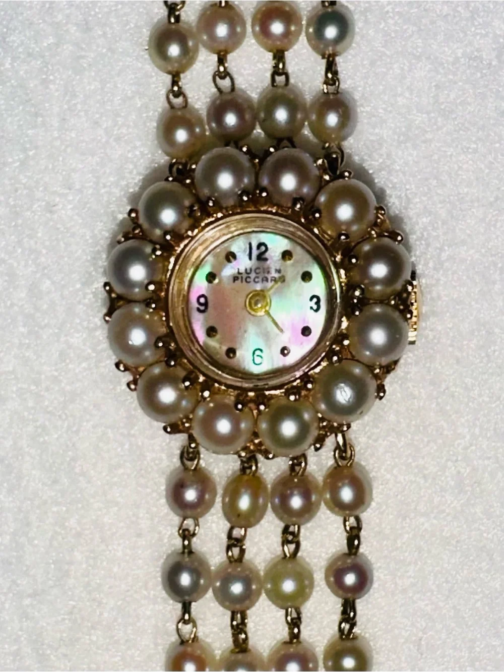 Rare Vintage Lucien Piccard 14k Gold and Pearl Women’s Watch